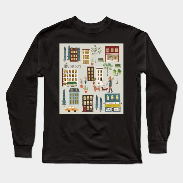 New York City Stroll Long Sleeve T-Shirt by YuanXuDesign